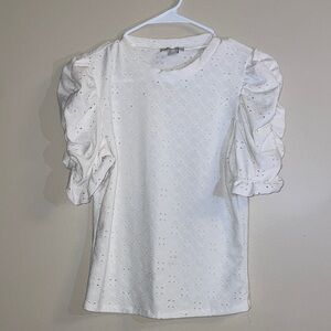 Revamped Elegant White Eyelet Blouse with Puff Sleeve NWOT $27